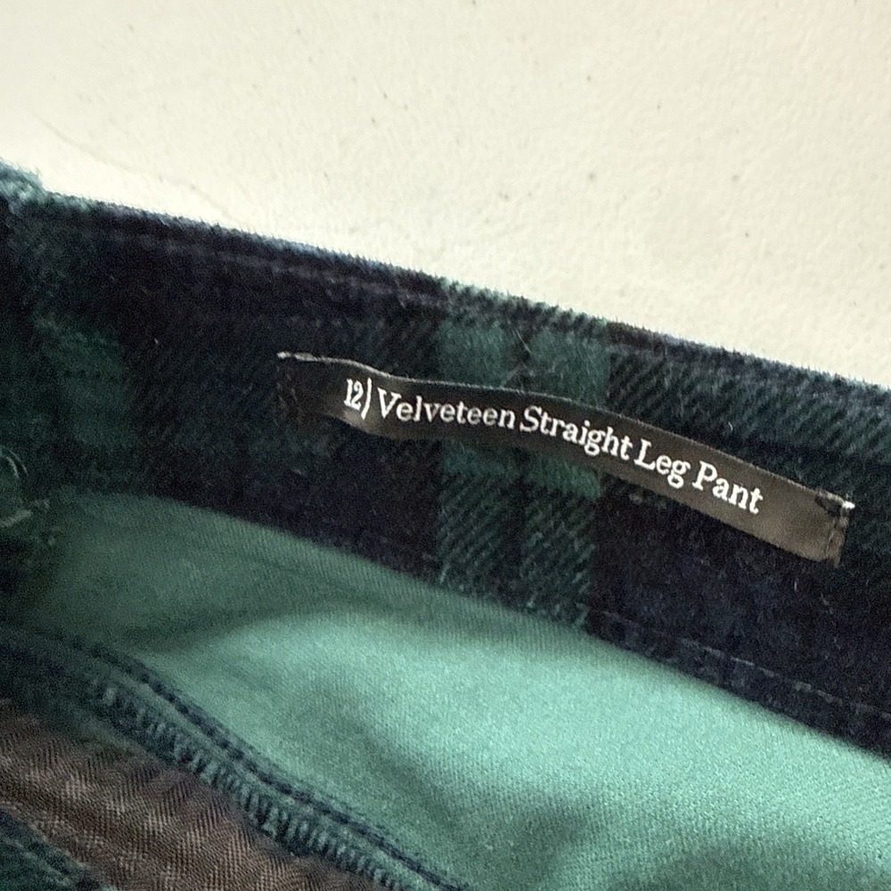 Talbots Sz 12 | Velveteen Straight Leg Tartan Plaid Ankle Pants Black Green - Picture 6 of 16